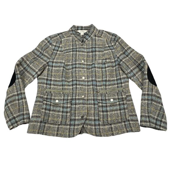 L.L. Bean Gray Plaid Blazer with Black Elbow Patches - Picture 14 of 16